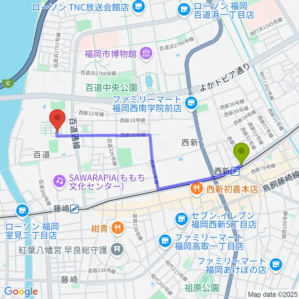 西新駅からカルチャー教室てんとう虫へのルートマップ地図