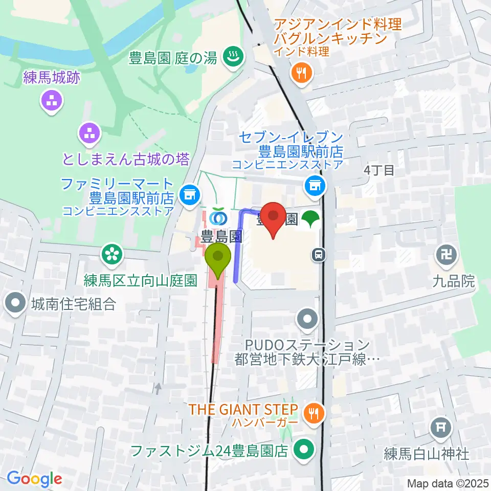 ユナイテッド・シネマとしまえんの最寄駅豊島園駅からの徒歩ルート（約1分）地図